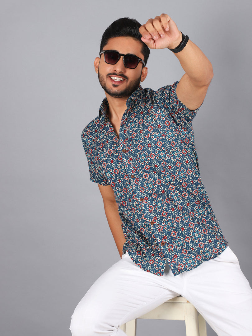 Sanganeri Print Casual Shirts for Men Stylish 100% Pure Cotton