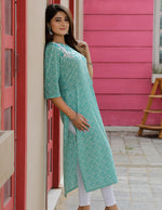 Load image into Gallery viewer, Delightful Laced Detailed Straight Kurti
