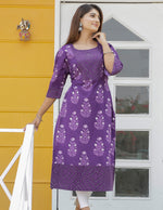 Load image into Gallery viewer, Purple Yolk Patch &amp; Sleeves Detailed Straight Kurti
