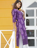 Load image into Gallery viewer, Purple Yolk Patch &amp; Sleeves Detailed Straight Kurti
