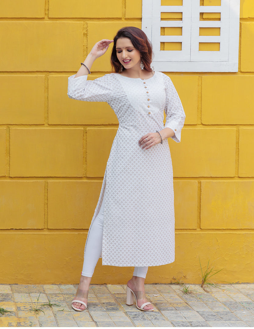 White Fairy Pintex Yolk Straight Kurti