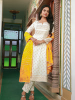 Load image into Gallery viewer, Golden foil print cotton A line panel 3 pcs kurta/suit sets
